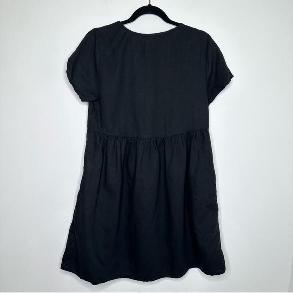 Madewell V-Neck Button Front Linen Blend Minidress in Black - Picture 6 of 6
